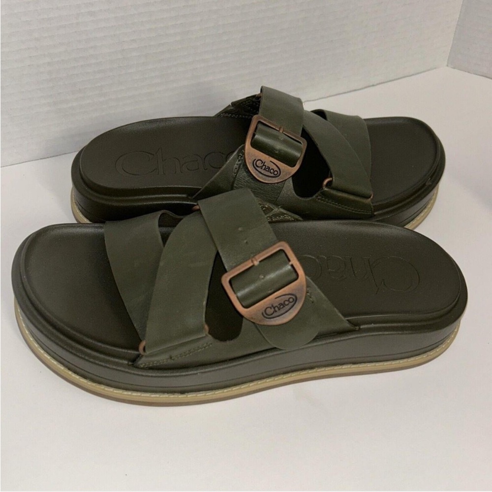 Chaco Leather Townes Slide Sandals in Olive Green - Picture 8 of 8